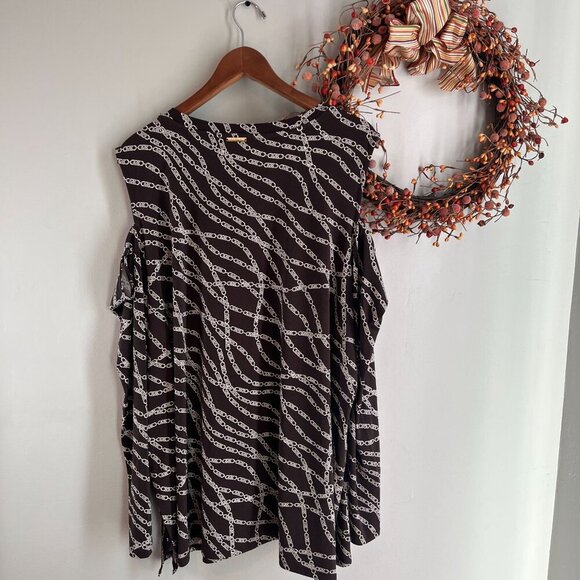 Michael Michael Kors Plus Size 3X Chain-Print Cold-Shoulder Top - Chocolate - Picture 7 of 12